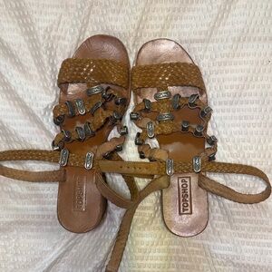 Topshop Tan Braided Sandals with Silver Accents